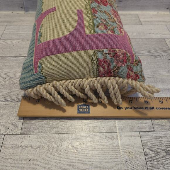 Vintage Tapestry Pillow Friend Floral Roses Throw Cushion Fringe Accent Decor - Picture 5 of 6
